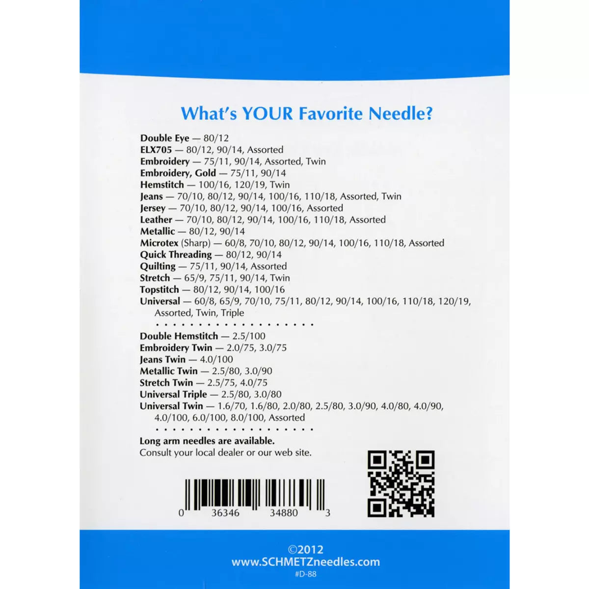 Sew Schmetz Tri-fold Needle Brochure