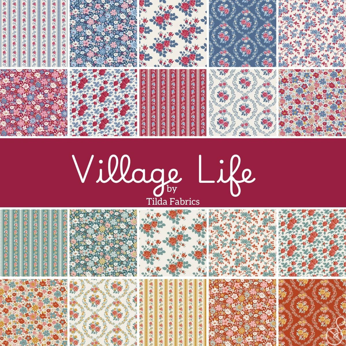 Village Life 10 inch squares swatch detail quilting fabric