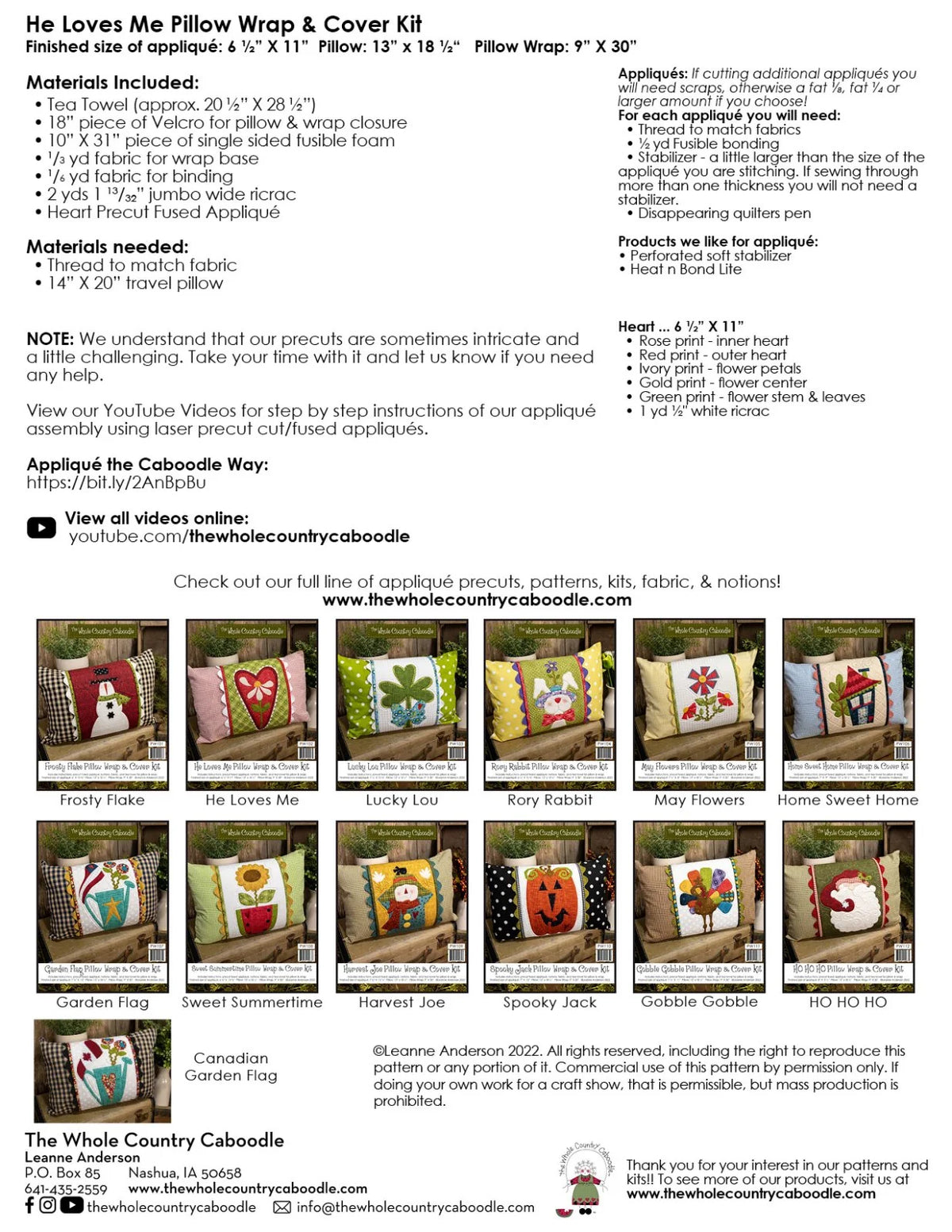 He Loves Me Valentine's Day pillow wrap and cover embroidery kit back