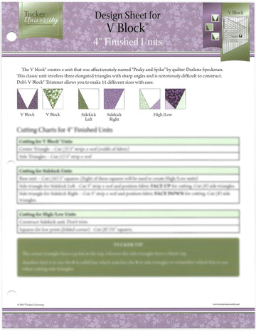 Tucker University V Block quilting design sheet