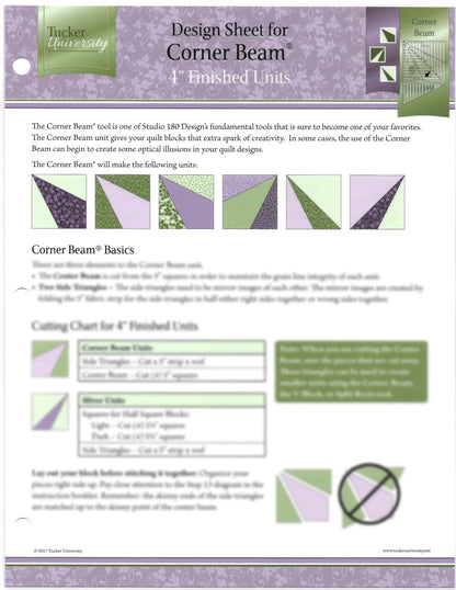 Tucker University Corner Beam design sheet for Studio 180 quilting rulers