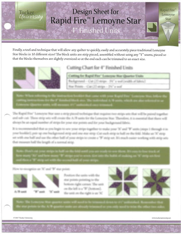 Tucker University Rapid Fire LeMoyne Star design sheet for Studio 180 rulers