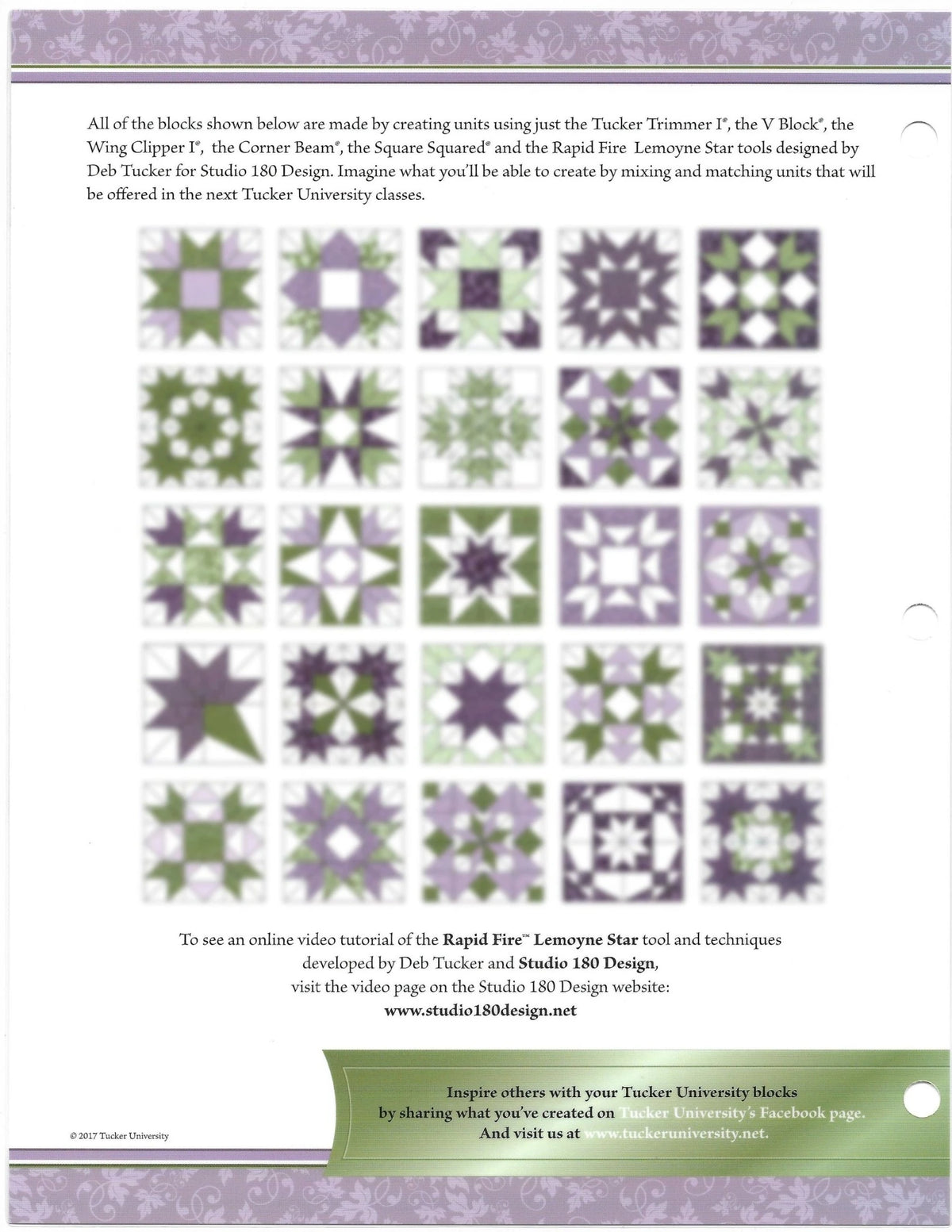 Tucker University Rapid Fire LeMoyne Star reference sheet reverse side detail
