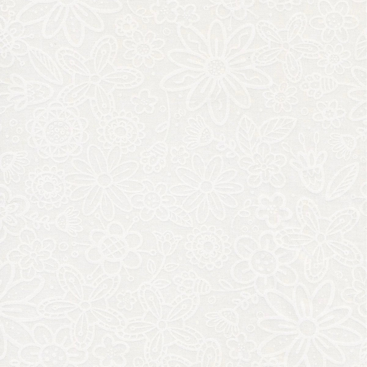 Basically Black & White Groovy Garden White on White Fabric Yardage