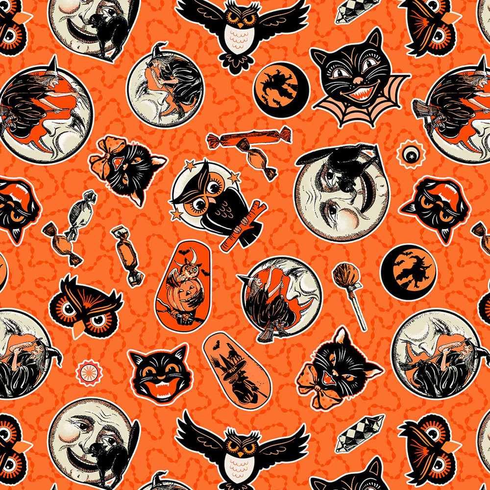 Haunted Hollow Beggars Night Ephemera Fabric Yardage - quilt fabric for sewing and quilting projects