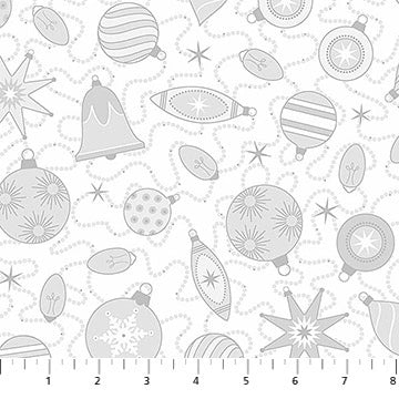 Wintry Lustre Gray and Silver Opulent Ornaments Fabric Yardage - quilt fabric for sewing and quilting projects