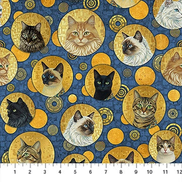 Klimty Cats Golden Imperial Catitude Fabric Yardage
