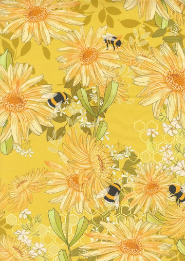 Pollinators Golden Sunflowers 108-inch wide quilt backing fabric yardage