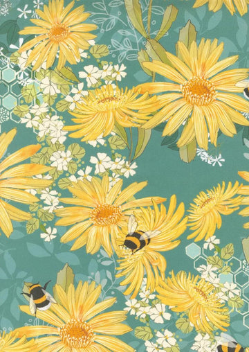 Pollinators Pond Sunflowers 108-inch wide quilt backing fabric