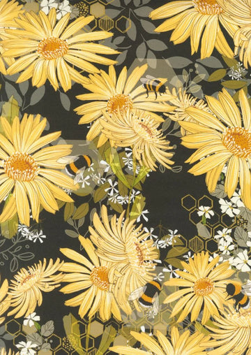 Pollinators Onyx Sunflowers 108-inch wide quilt backing fabric