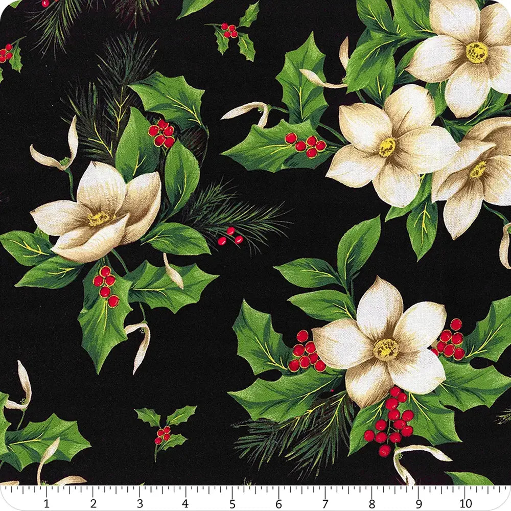 Christmas Blooms Black 108" Wide 3 Yard Quilt Fabric Back Pack - image 1 - wide quilt backing fabric for longarm quilting