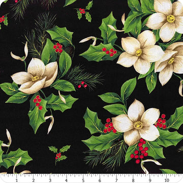 Christmas Blooms Black 108" Wide 3 Yard Quilt Fabric Back Pack - image 1 - wide quilt backing fabric for longarm quilting