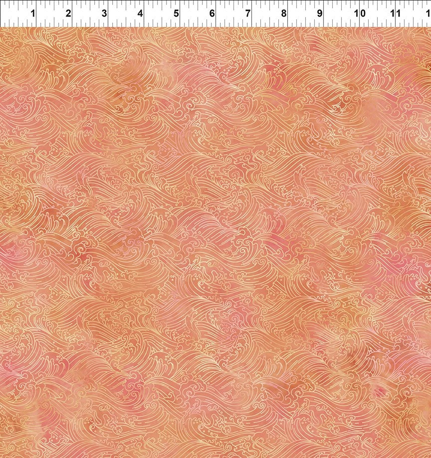 Oriental Gardens Peach Ocean Waves Fabric Yardage