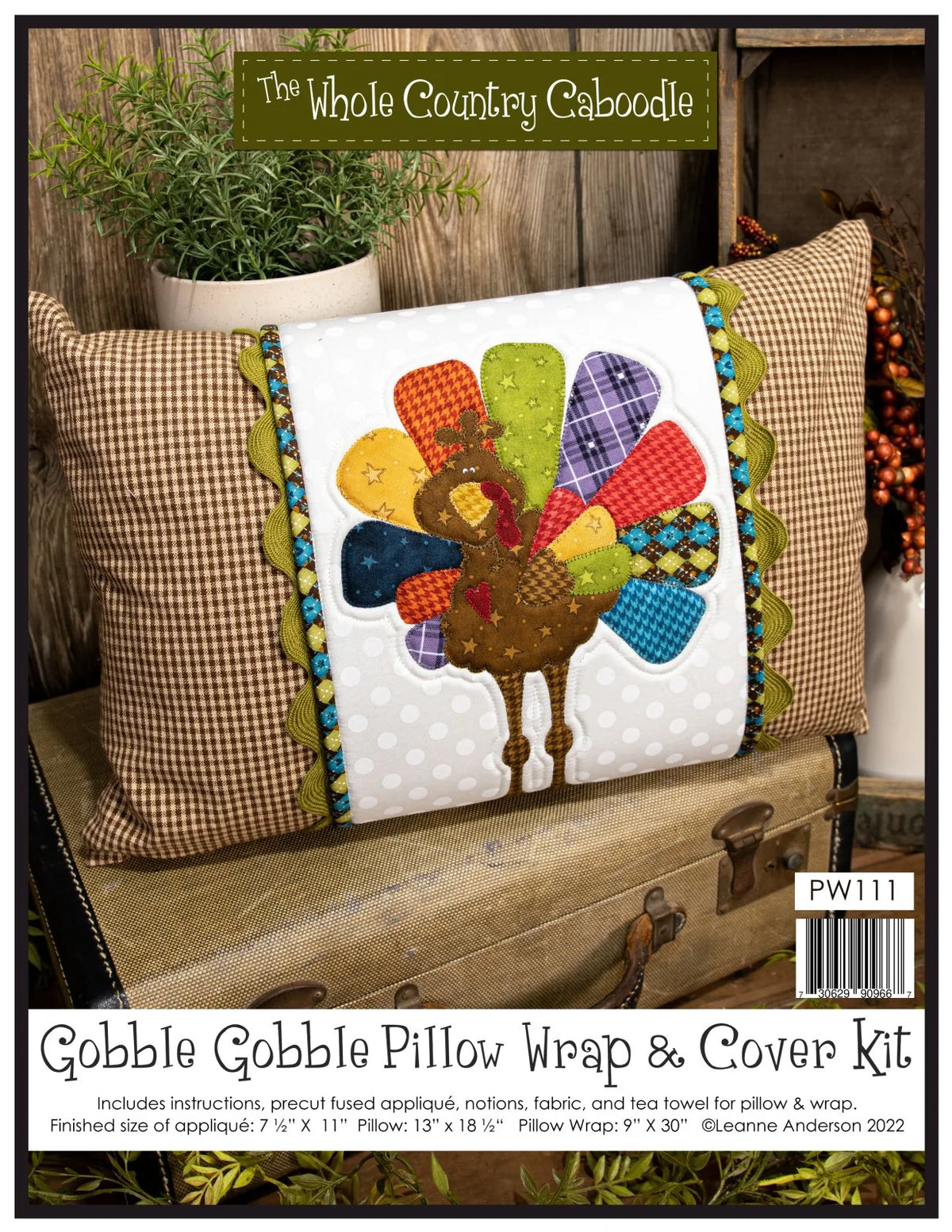 Gobble Gobble Thanksgiving turkey pillow wrap embroidery kit front