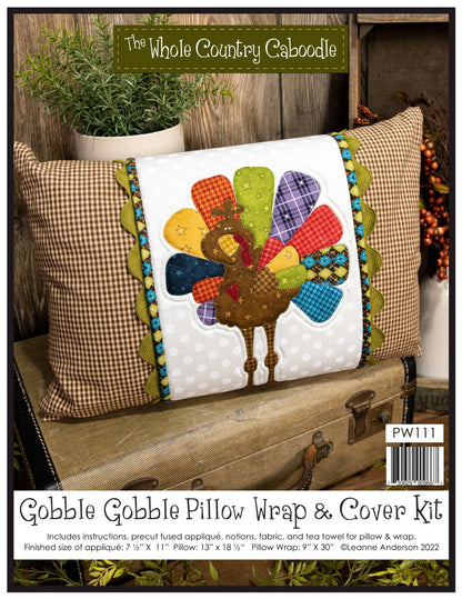 Gobble Gobble Thanksgiving turkey pillow wrap embroidery kit front