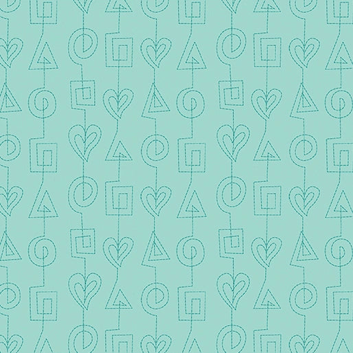 Stitchy Stitches Turquoise Fabric Yardage
