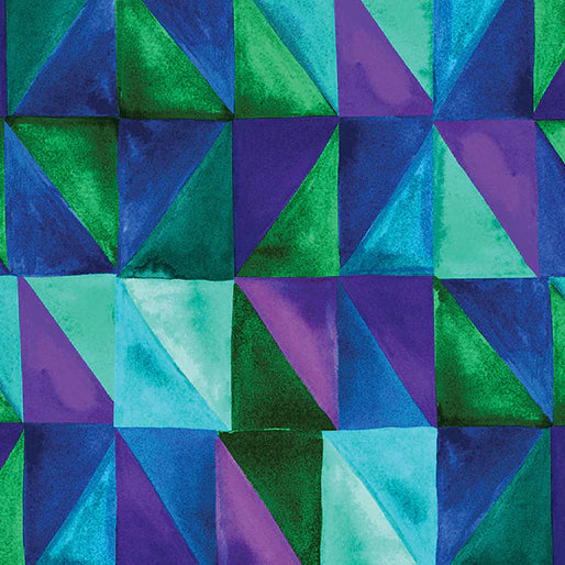 Watercolor Geometry Teal/Multi Geo Rectangles Fabric Yardage