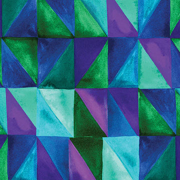 Watercolor Geometry Teal/Multi Geo Rectangles Fabric Yardage