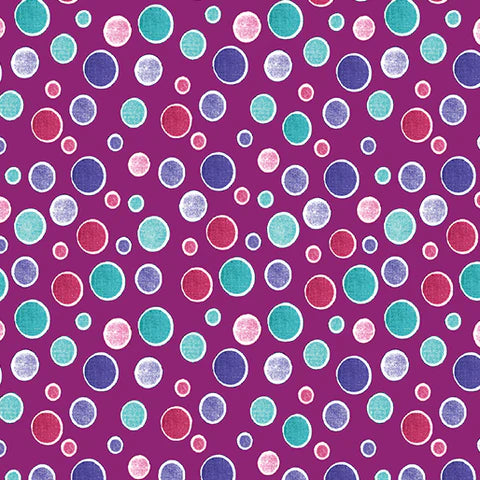 Sunshine Cats Plum Happy Dots Fabric Yardage