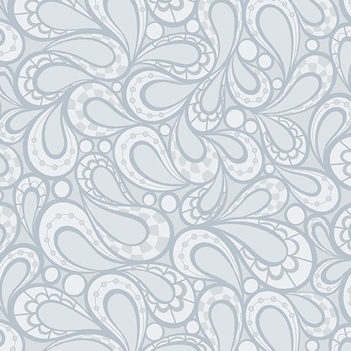 Paisley with Silver Metallic Accents on Light Gray fabric yardage for quilting