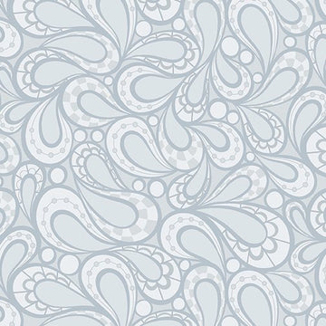 Paisley with Silver Metallic Accents on Light Gray fabric yardage for quilting