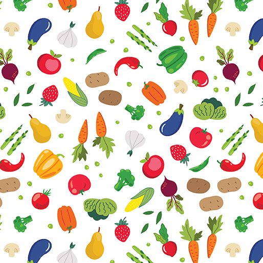 Barnyard Rules White Veggie Patch Fabric Yardage