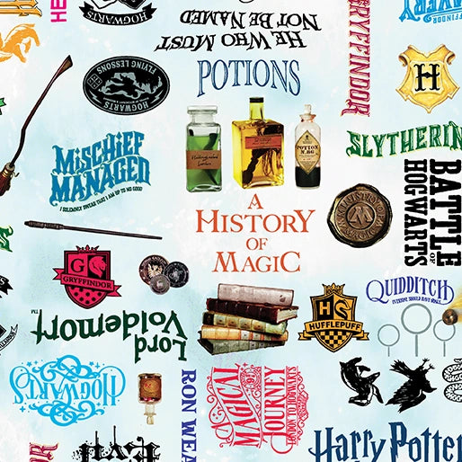 Harry Potter Words Sky Blue Fabric Yardage