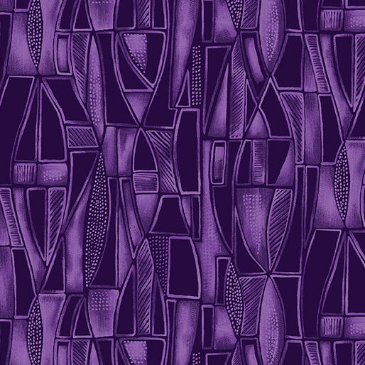 Luminescent Leaves Tonal Purple Geo Fabric Yardage