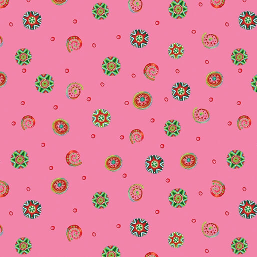 Snow Joy Pink Swirls Fabric Yardage - quilt fabric for sewing and quilting projects