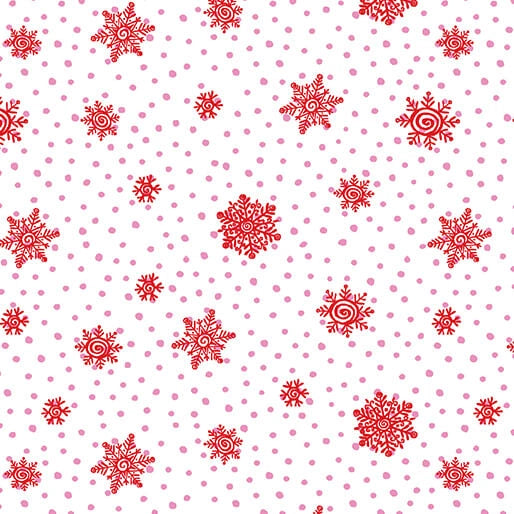 Snow Joy Red on White Flakes Fabric Yardage - quilt fabric for sewing and quilting projects