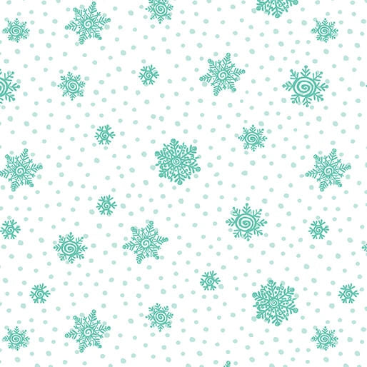Snow Joy Turquoise on White Flakes Fabric Yardage - quilt fabric for sewing and quilting projects