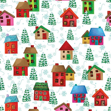 Snow Joy White Village Fabric Yardage - quilt fabric for sewing and quilting projects