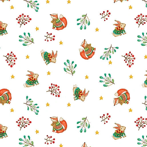 Snow Joy White Friends Fabric Yardage - quilt fabric for sewing and quilting projects