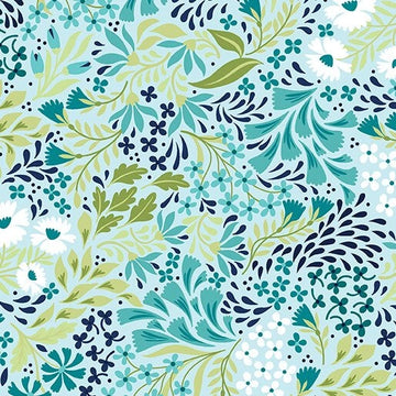 Garden Dalliance Aqua Promenade cotton quilting fabric yardage