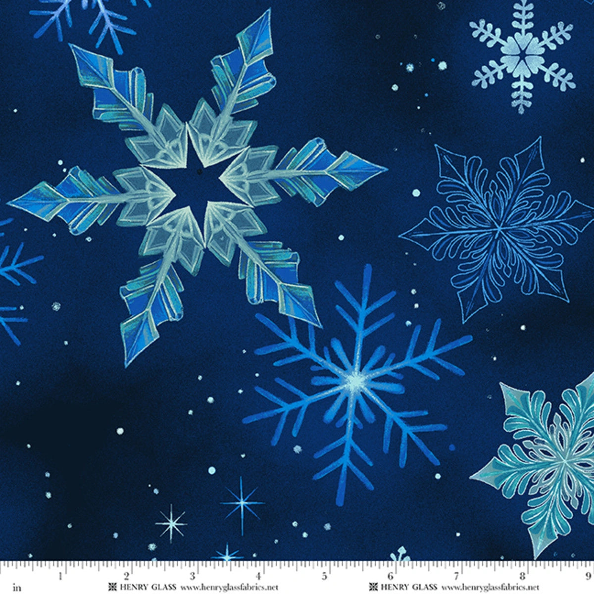 Crystal Cascade Blue Snowflakes 108 inch Wide 3 Yard Quilt Fabric Back Pack by Henry Glass