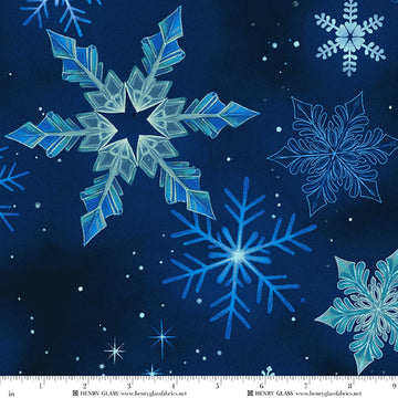 Crystal Cascade Blue Snowflakes 108 inch Wide 3 Yard Quilt Fabric Back Pack by Henry Glass
