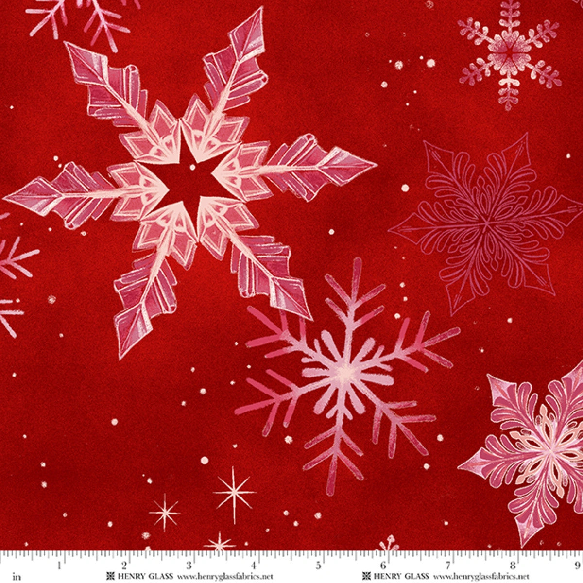 Crystal Cascade Red Snowflakes 108 inch Wide 3 Yard Quilt Fabric Back Pack by Henry Glass