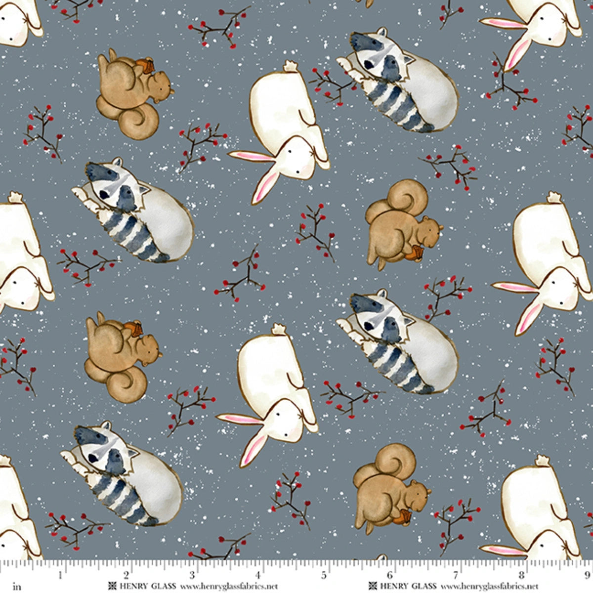 Snow Folks gray blue critters Christmas quilt fabric yardage