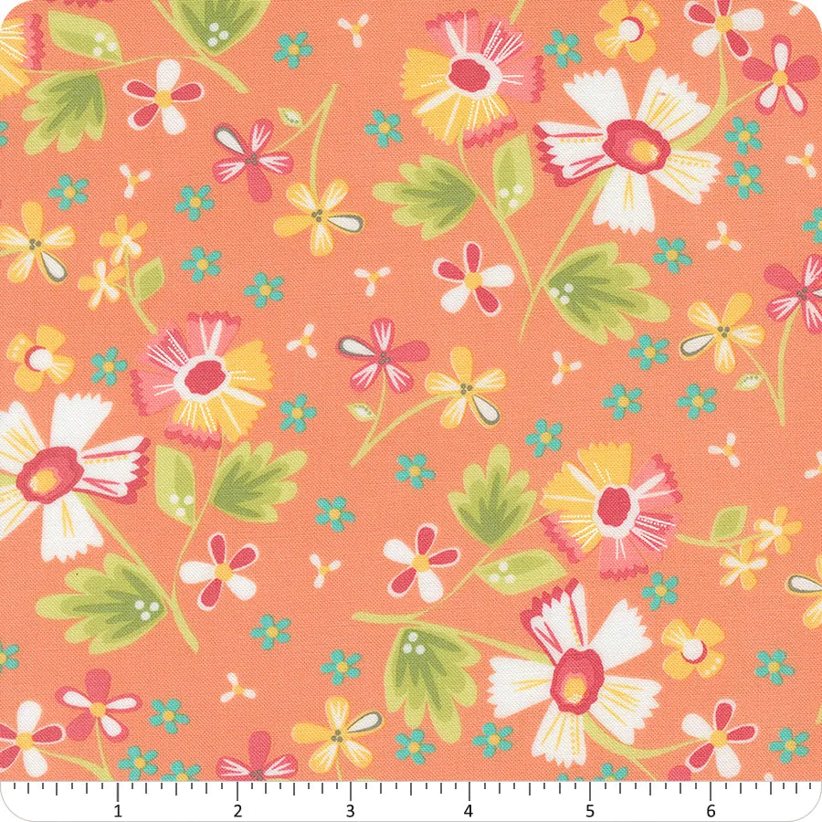 In the Garden Coral Garden Flowers Fabric Yardage - quilt fabric for sewing and quilting projects