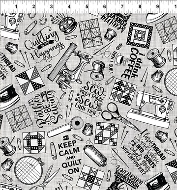 Sketchbook Prints black grey white quilting words fabric yardage