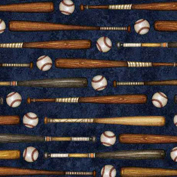 Bats and Baseballs, navy, by QT Fabrics