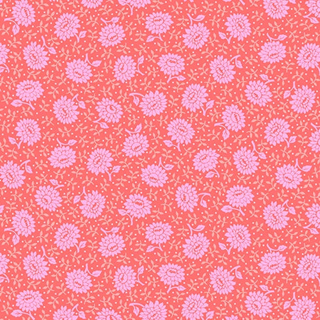 Floral Flirtation Bubblegum Floral Dot Fabric Yardage - quilt fabric for sewing and quilting projects