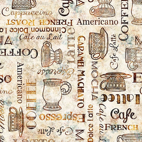 Grab Bag Season 3 Parchment Coffee Text Fabric Yardage - quilt fabric for sewing and quilting projects