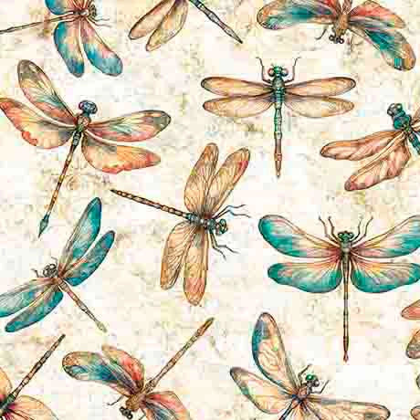 Serenity Oatmeal Dragonflies 108" Wide 3 Yard Quilt Fabric Back Pack - wide quilt backing fabric for longarm quilting