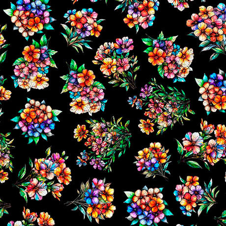 Floral Bouquets, black, by QT Fabrics