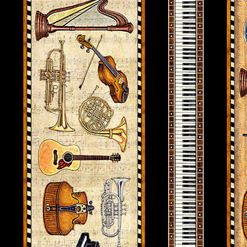 Musical Border Stripe, tan, by QT Fabrics