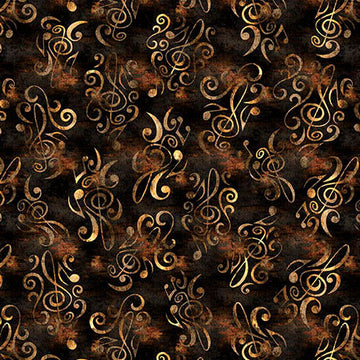 Music Flourish, espresso, by QT Fabrics