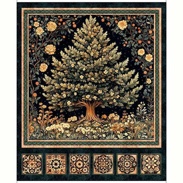 Cedar & Sage Tree Panel - quilt fabric panel for quilting projects