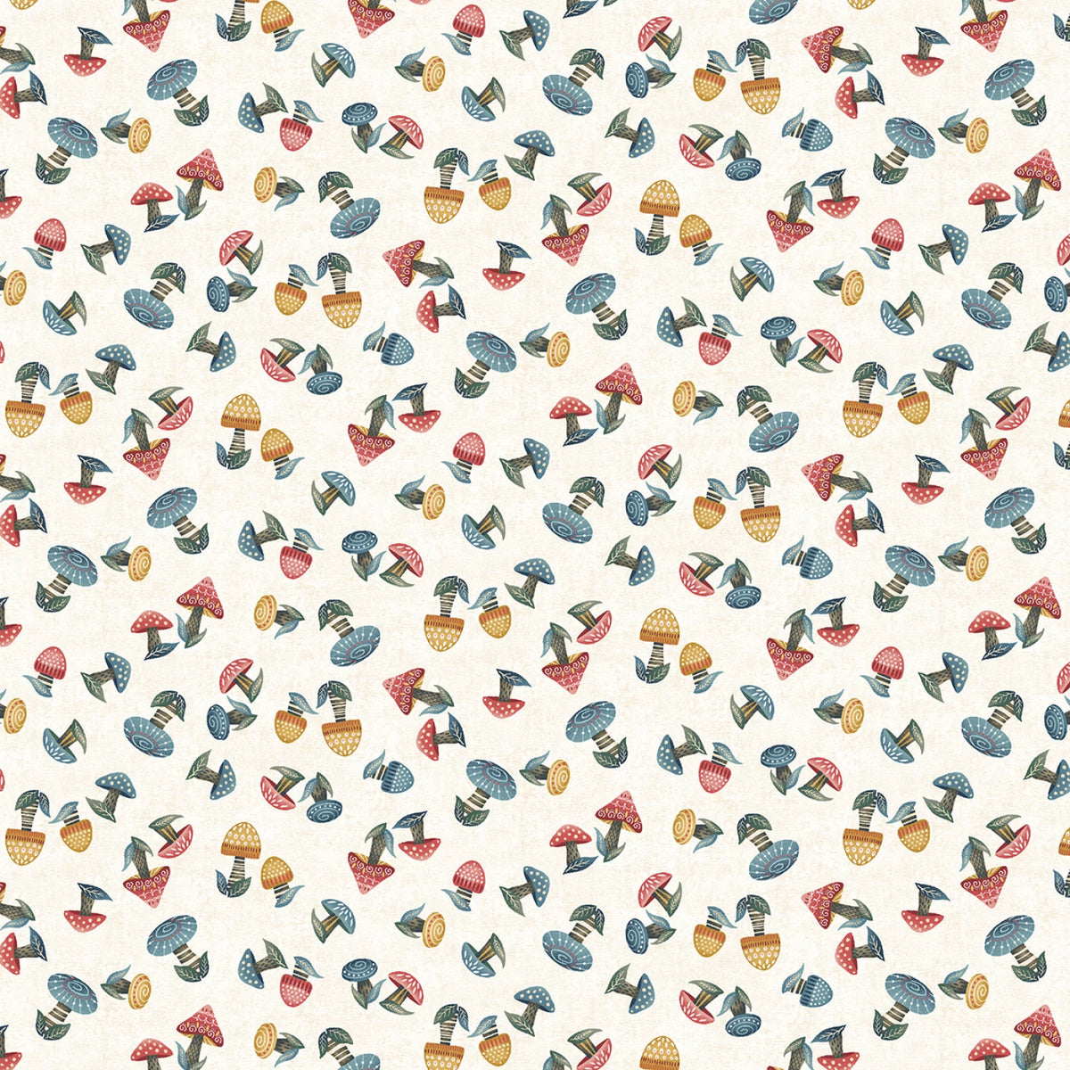 Norwegian Forest Cream Mushroom Fabric Yardage - quilt fabric for sewing and quilting projects