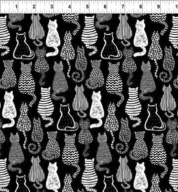 Sketchbook Prints white on black cats fabric yardage